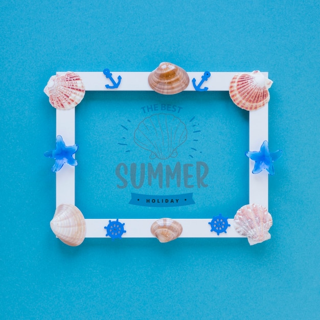 Maquete de quadro plana leigos com elementos de verão Psd grátis