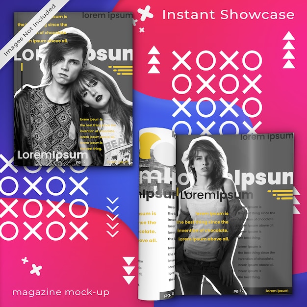 Maquete de revista abstrata, colorida de duas revistas em design colorido com elementos abstratos e pop art psd mock up Psd Premium
