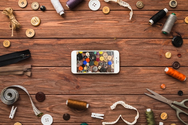 Maquete de smartphone com conceito de costura Psd grátis