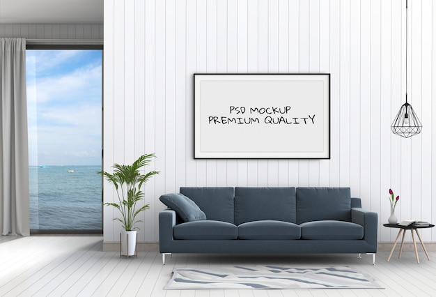 Download Mock-se quadro de cartaz na sala interior, render 3d | PSD Premium