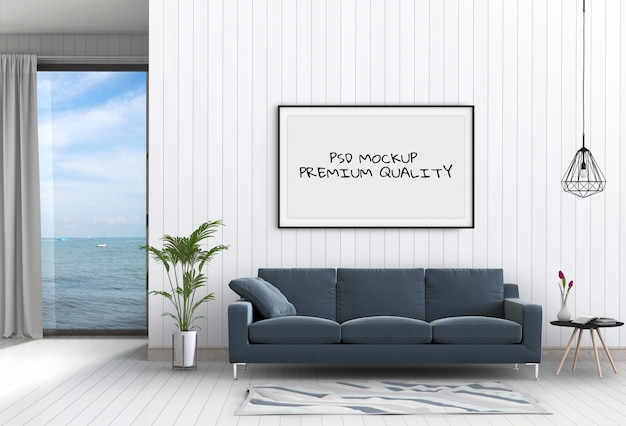 Download Mock-se quadro de cartaz na sala interior, render 3d | PSD ...