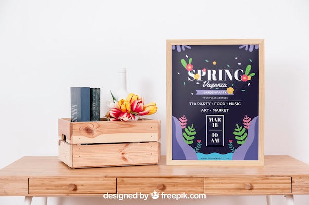 Download Mockup de primavera com quadro na mesa | PSD Grátis