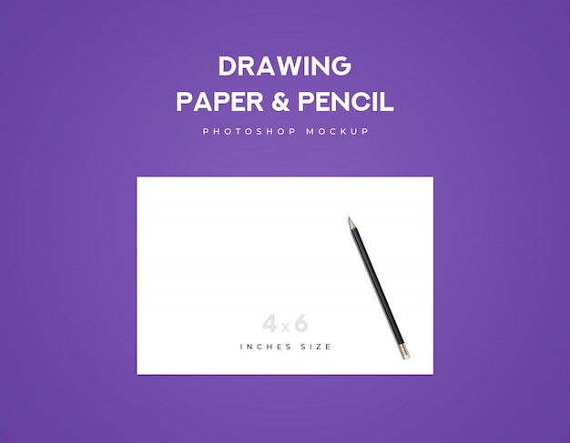 Papel de desenho e lápis preto em um papel com fundo violeta Psd Premium