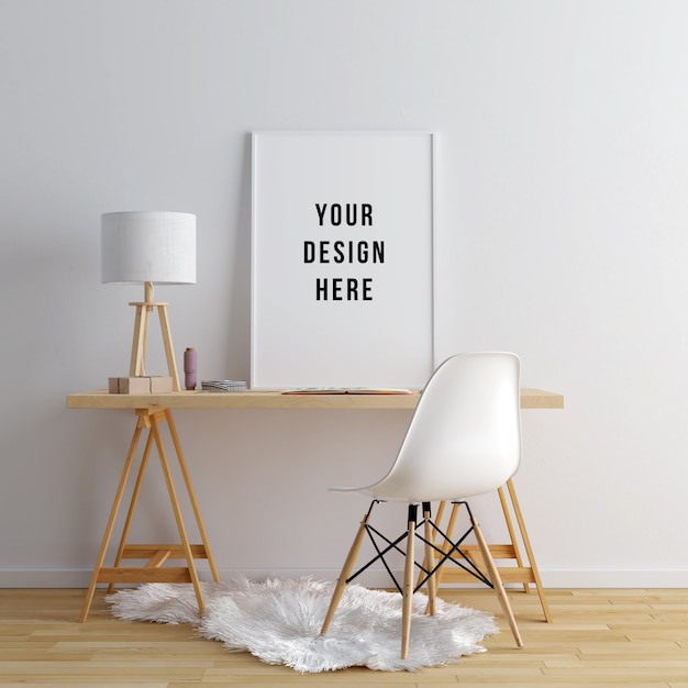 Poster frame mockup interior workspace com decorações Psd Premium