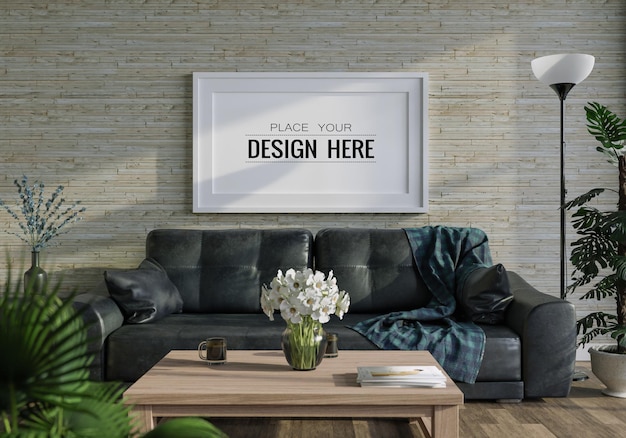 Download Quadro de pôster na sala de estar psd mockup | PSD Grátis