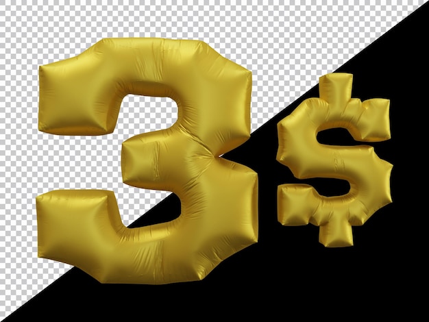 Renderização 3d De Um Balão De Ouro De 3 Dólares Psd Premium 