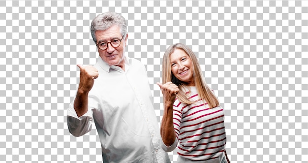 Senior legal marido e mulher com um olhar satisfeito, orgulhoso e feliz com polegares para cima Psd Premium