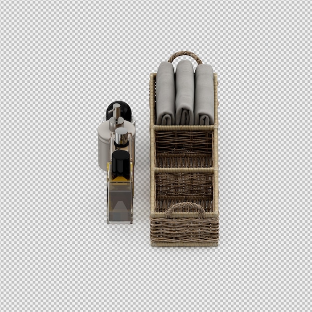 Toalhas dobradas com acessórios do banheiro 3d isolado render Psd Premium