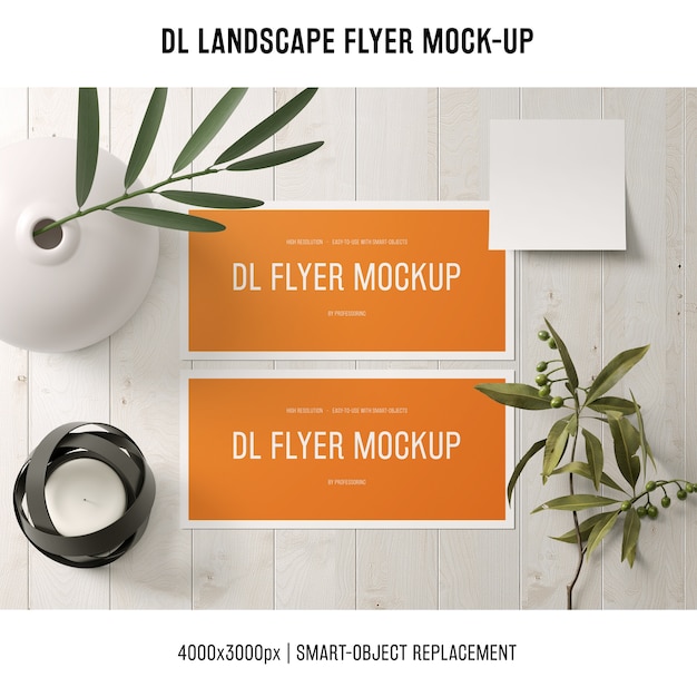 Download Dl landscape flyer mockup con piante | Scaricare PSD gratis