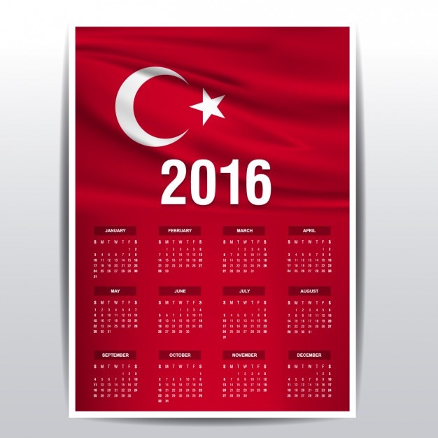 2016 calendrier des drapeau Turquie | Télécharger des Vecteurs gratuitement