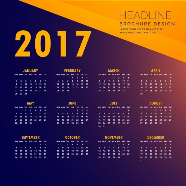 2017 conception de calendrier moderne de couleur jaune et ...