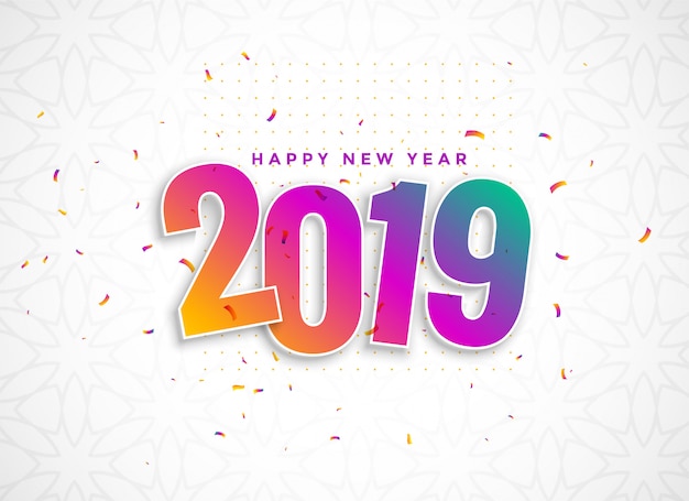 2019 coloré dans un style 3d avec des confettis Vecteur gratuit