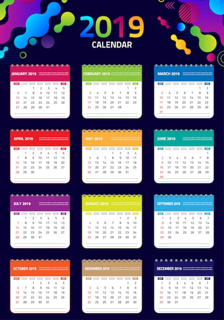 2019 modèle de conception de calendrier Vecteur Premium