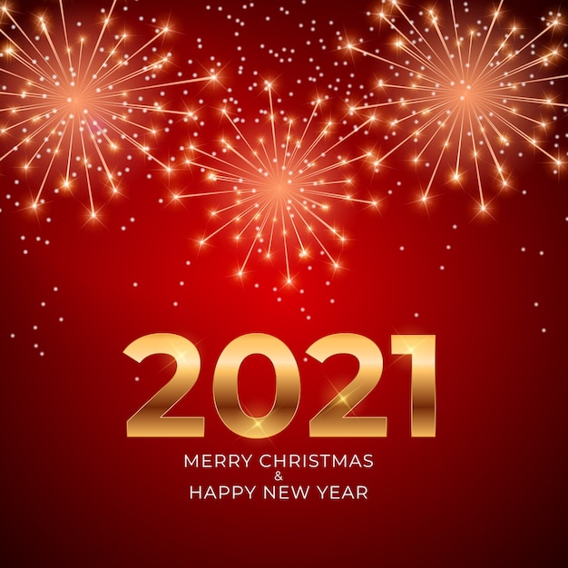 2021 Nouvel An Et Joyeux Noël Fond Avec Feux D'artifice Brillants