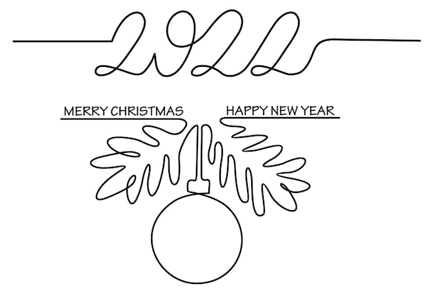 2022 Dessin Continu D'une Ligne D'un Texte Du Nouvel An 2022 Lettrage