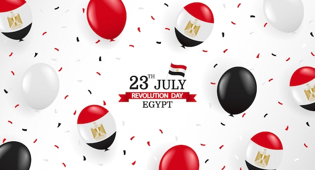 23 Juillet Jour De La Revolution En Egypte Carte De Voeux Avec Des Ballons Et Des Confettis Vecteur Premium
