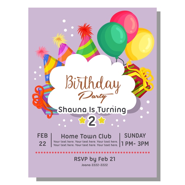 2eme Carte D Invitation De Fete D Anniversaire Avec Ballon Present Vecteur Premium