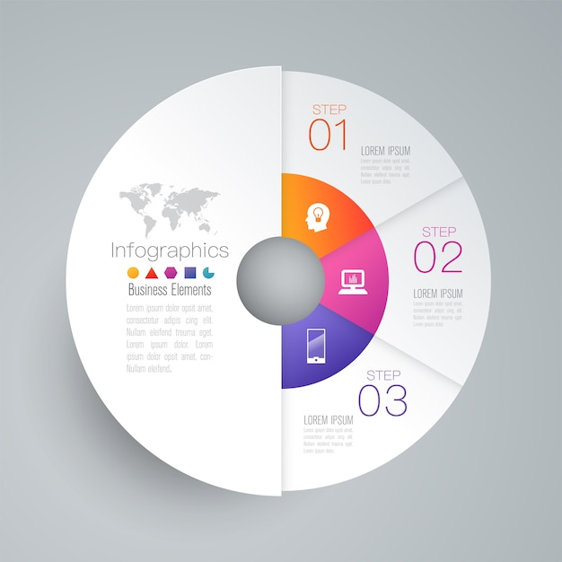 3 éléments infographiques commerciaux pour la présentation Vecteur Premium