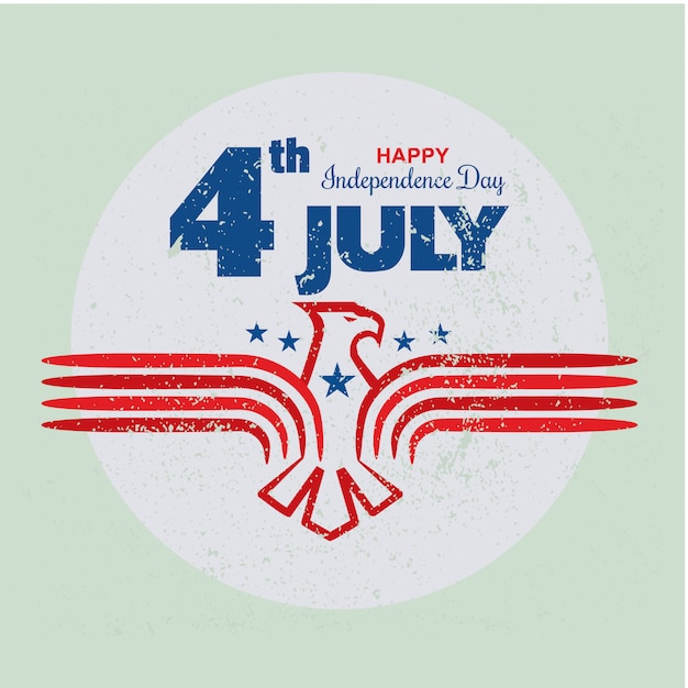 4 juillet, fête de l'indépendance des états-unis avec modèle d'aigle au style grunge ou vintage Vecteur Premium
