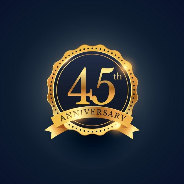 45e Etiquette De Badge Celebration Anniversaire En Couleur Doree Vecteur Gratuite