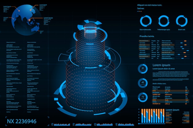 Abstrait futuriste. fond de concept de thème futur. tableau de bord de données, graphique, concept numérique de panneau Vecteur Premium