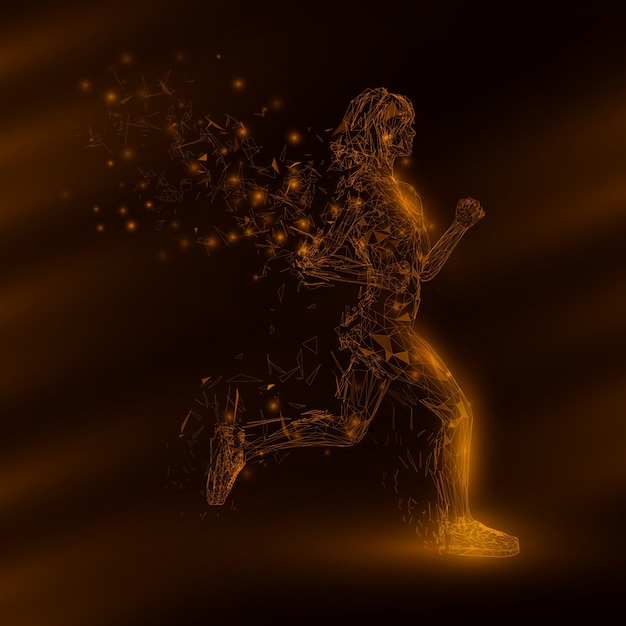 Abstrait futuriste. modèle de couverture. jolies filles jaunes avec des ailes de particules triangulaires. Vecteur Premium