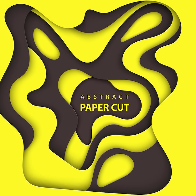 Abstrait papier noir et jaune coupé de fond Vecteur Premium