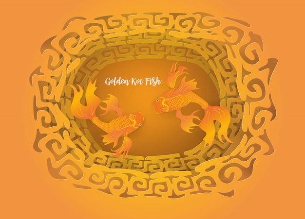 Abstrait avec vue de dessus poisson de koi doré sur chinois Vecteur Premium
