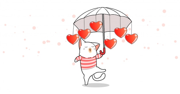 Adorable Chat Tient Un Parapluie Avec Des Coeurs En Saint