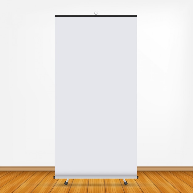 Affichage De Bannière Roll-up Vierge. Roll Up Banner Stand Vecteur Premium