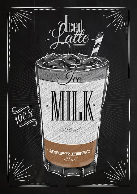 Affiche Caf  Glac  Au Lait Dans Un Style  Vintage  Dessin   