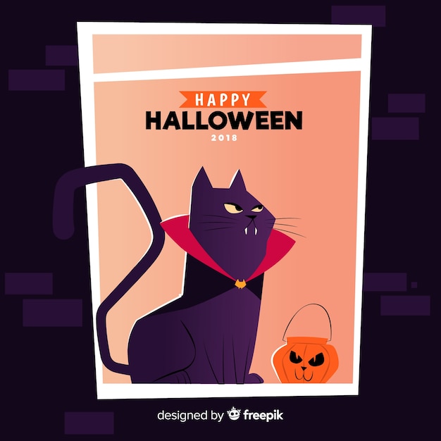 Affiche De Chat Vampire Halloween Heureux Vecteur Gratuite