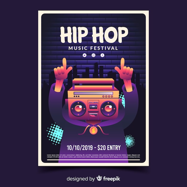 Affiche Du Festival Hip Hop Avec Illustration De Degrade Vecteur Gratuite