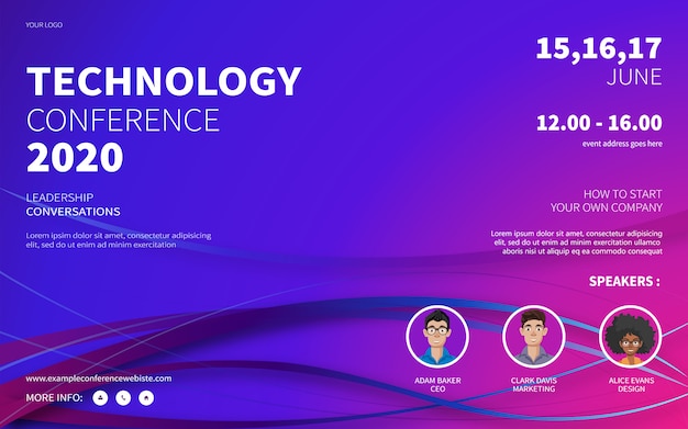 Affiche du site de la conférence technologique Vecteur Premium