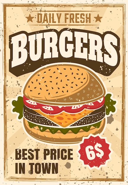  Affiche  Publicitaire  Color e Burger En Vintage Pour  