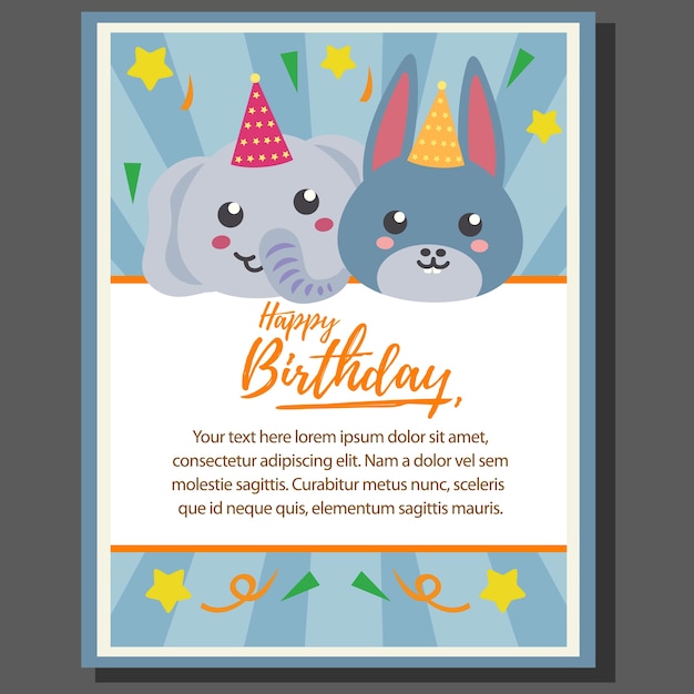 Affiche De Theme Joyeux Anniversaire Avec Elephant Et Ane Vecteur Premium