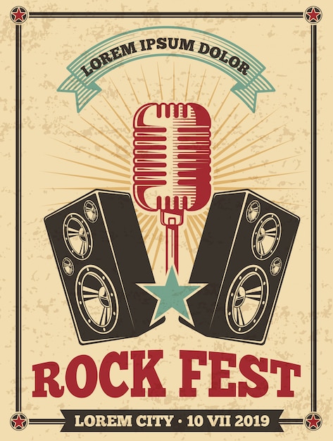  Affiche  Vintage Du Festival Rock  Fond R tro De Concert 