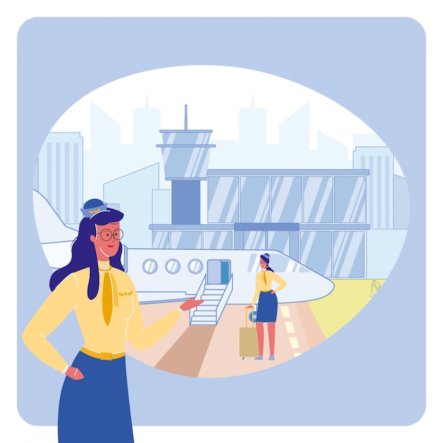 Agent de bord en illustration vectorielle aéroport Vecteur Premium