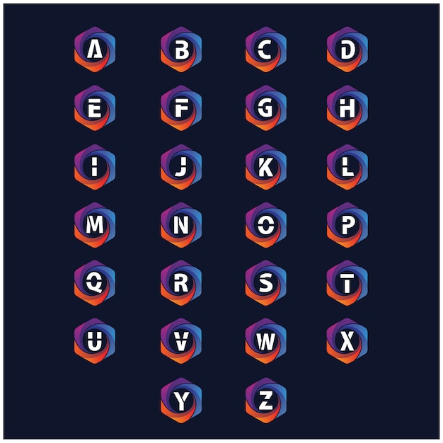 Alphabet dans la collection de vector logo hexagonal coloré Vecteur Premium