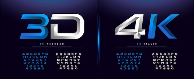 Alphabet élégant En Métal Chromé Argent Et Bleu En 3d Vecteur Premium
