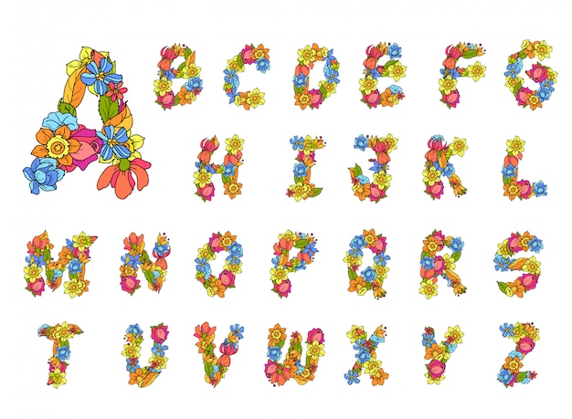 Alphabet Fleurs Coloré | Vecteur Gratuite