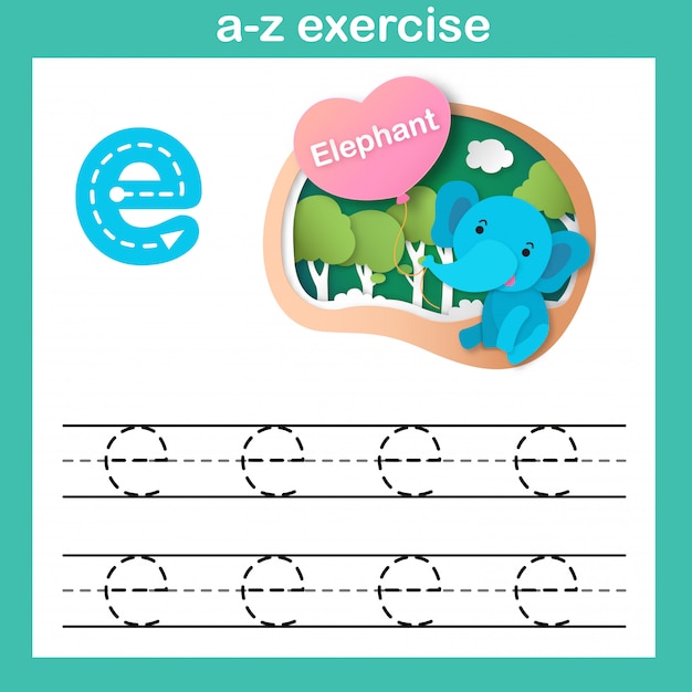 Alphabet lettre e-éléphant exercice, papier découpé illustration vectorielle concept Vecteur Premium