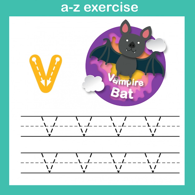 Alphabet lettre v-vampire exercice de chauve-souris, papier découpé illustration vectorielle concept Vecteur Premium