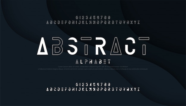 Alphabet minimal de chiffres et de polices abstraite fine ligne Vecteur Premium