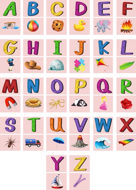 Alphabets Anglais A A Z Avec Des Images Vecteur Gratuite