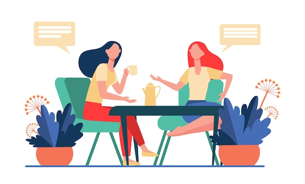 Amies réunies autour d'une tasse de café. femmes buvant du thé et discutant illustration vectorielle plane. communication, concept d'amitié Vecteur gratuit