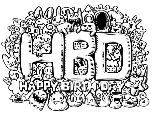 Animal Dessin Anime Et Joyeux Anniversaire Illustration Vectorielle Dessines A La Main De Doodle Outils De Ligne Illustrator Dessin Design Plat Vecteur Premium