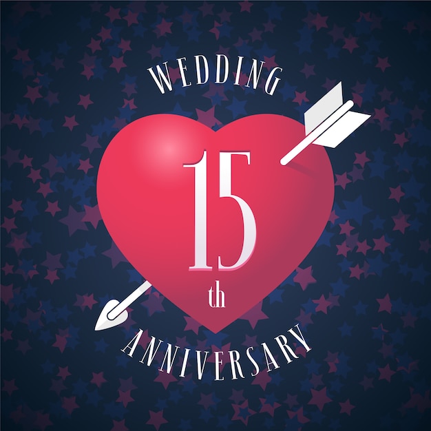 Anniversaire De 15 Ans D Icone De Vecteur Marie Element De Design Graphique Avec Coeur De Couleur Rouge Et Fleche Pour La Decoration Du Mariage Du 15e Anniversaire Vecteur Premium