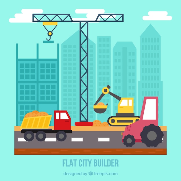 Appartement ville constructeur avec grue Vecteur gratuit