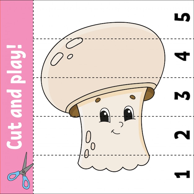 Apprentissage des chiffres. couper et jouer. fiche de développement de l'éducation. jeu pour les enfants. page d'activité. puzzle pour les enfants. devinette pour le préscolaire. illustration vectorielle isolé plat style de dessin animé mignon. Vecteur Premium